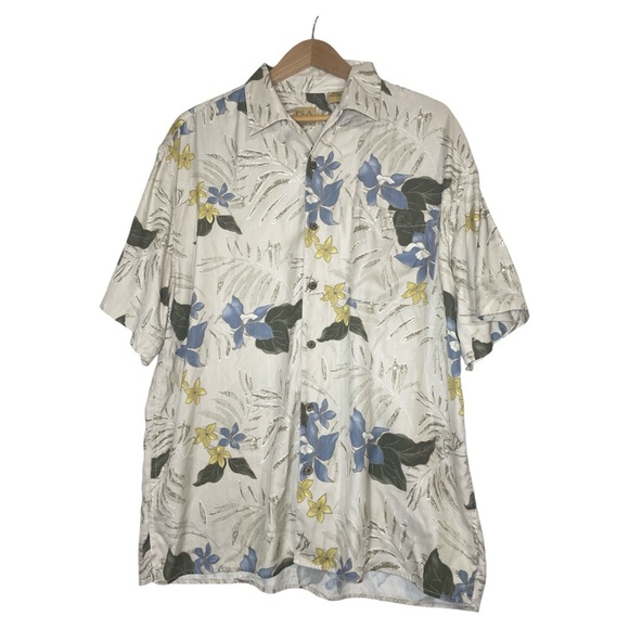 Other - Jos A Bank Mens Shirt Large Blue Brown Button Up Hawaiian Silk Vacation Floral